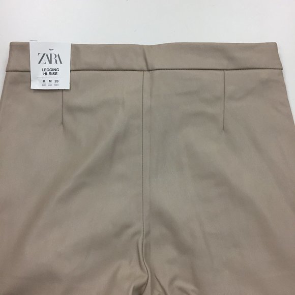 NWT ZARA Taupe VeganFaux Leather High Rise Waist Zip Ankle Hem Leggings Pants - Picture 8 of 13